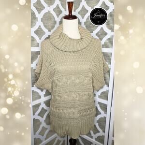 Olsen Europe Women's Khaki Cable Knit Short Sleeve Turtleneck Sweater Size M